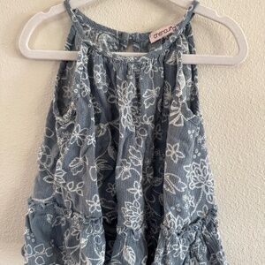 Chenault Girl Blue Floral Ruffle Tank Top